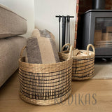 neutral and black storage baskets