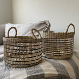 Set of 2 seagrass storage baskets in black and beige