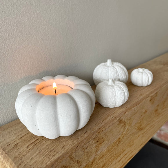 stone pumpkin candle holder in white