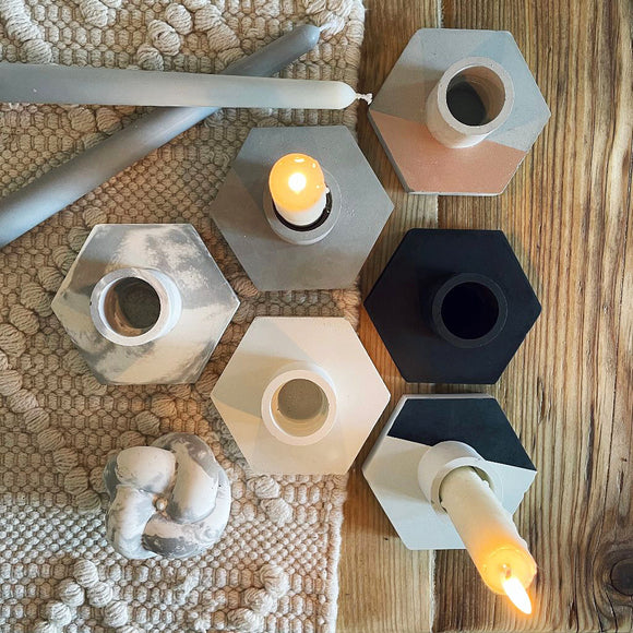 Selection of concrete candlestick / dinner candle holders