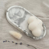 White & Grey marble concrete oval tray with cloud candle on top