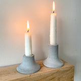 concrete grey candlestick holders. a set of 2 in different heights. centrepiece or mantle accessory