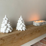 Christmas Tree mantlepiece decor with a concrete tea light holder